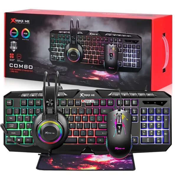 Kit Gamer Teclado Mouse Headset E Mousepad Xtrike-me Cmx-410