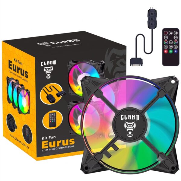 Kit 3 Fans Eurus + Controladora RGB Gamer - CLANM