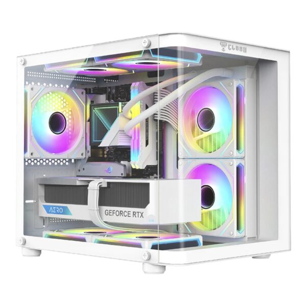 Gabinete Gamer Clanm Snow Rodan Branco ATX Mid Tower Vidro Curvo Aquário