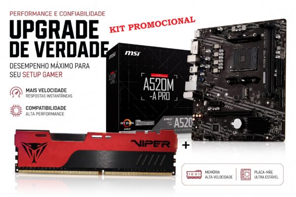 Kit Upgrade Placa-Mãe MSI A520M-A PRO AM4 + Memória RAM Patriot Viper Elite II 8GB DDR4 3200MHz