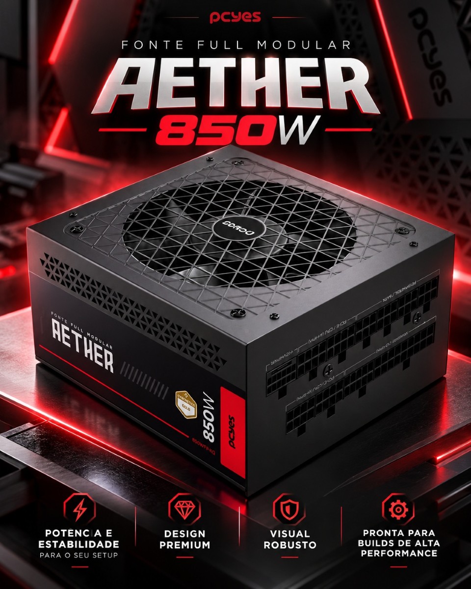 Fonte de Alimentação Gamer PCYes Aether 850W Full Modular Cybenetics Gold ATX 3.1 PCIe 5.0 12V-2x1 - 850WFMG - Imagem 2