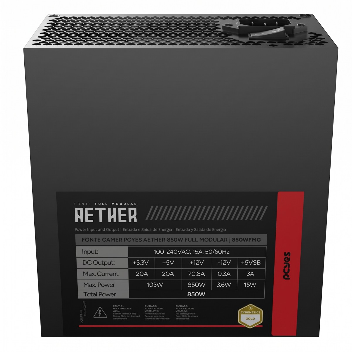 Fonte de Alimentação Gamer PCYes Aether 850W Full Modular Cybenetics Gold ATX 3.1 PCIe 5.0 12V-2x1 - 850WFMG - Imagem 6