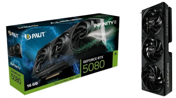 Placa de Vídeo Palit GeForce RTX 5080 Infinity 3 16GB GDDR7 256-Bits PCIe 5.0 Triple Fan Stealth Black - NE75080019T2-GB