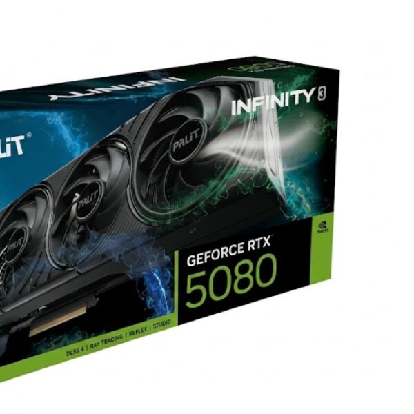 Placa de Vídeo Palit GeForce RTX 5080 Infinity 3 16GB GDDR7 256-Bits PCIe 5.0 Triple Fan Stealth Black - NE75080019T2-GB